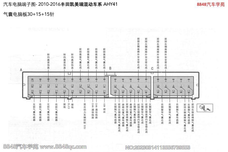 2010-2016丰田凯美瑞混动-气囊电脑板30 15 15针 